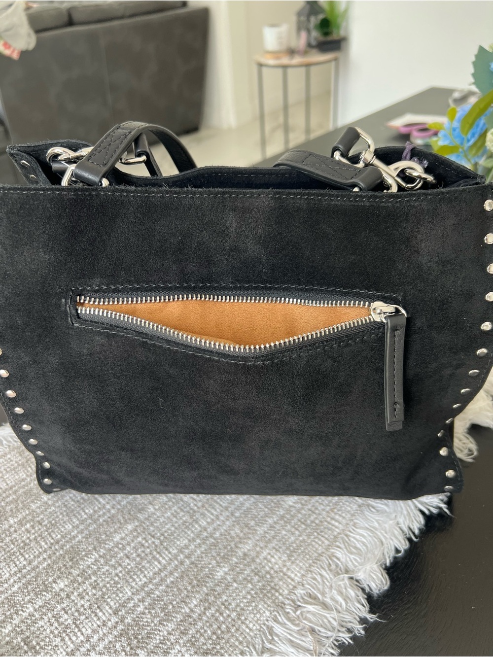 American Leather Co. Black Suede Studded Shoulder Bag - Picture 6 of 16